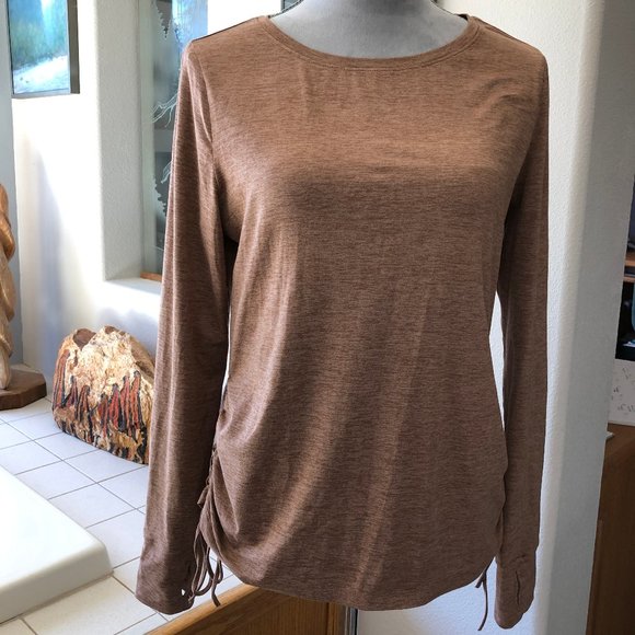 AVIA top super soft long sleeves with thumb holes brown/tan spacedye Size S(4-6) - Picture 1 of 9